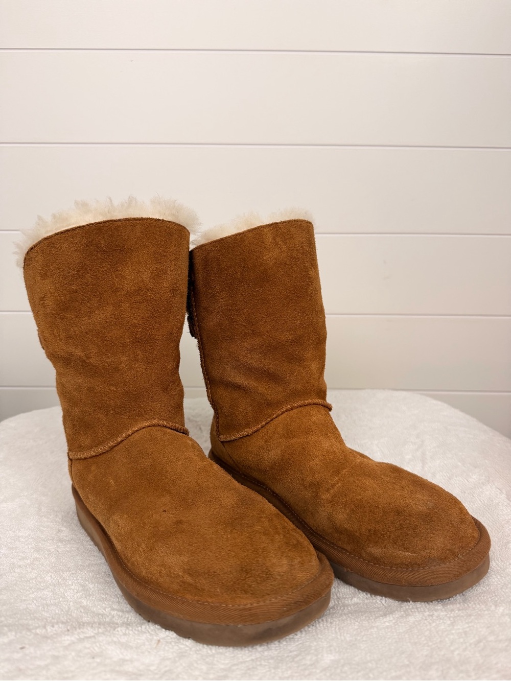 Koolaburra Chestnut Suede Shearling-Lined Mid-Calf Boots